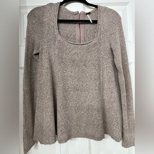 Free People Square Neck Zip Back Oatmeal Taupe Sweater XS